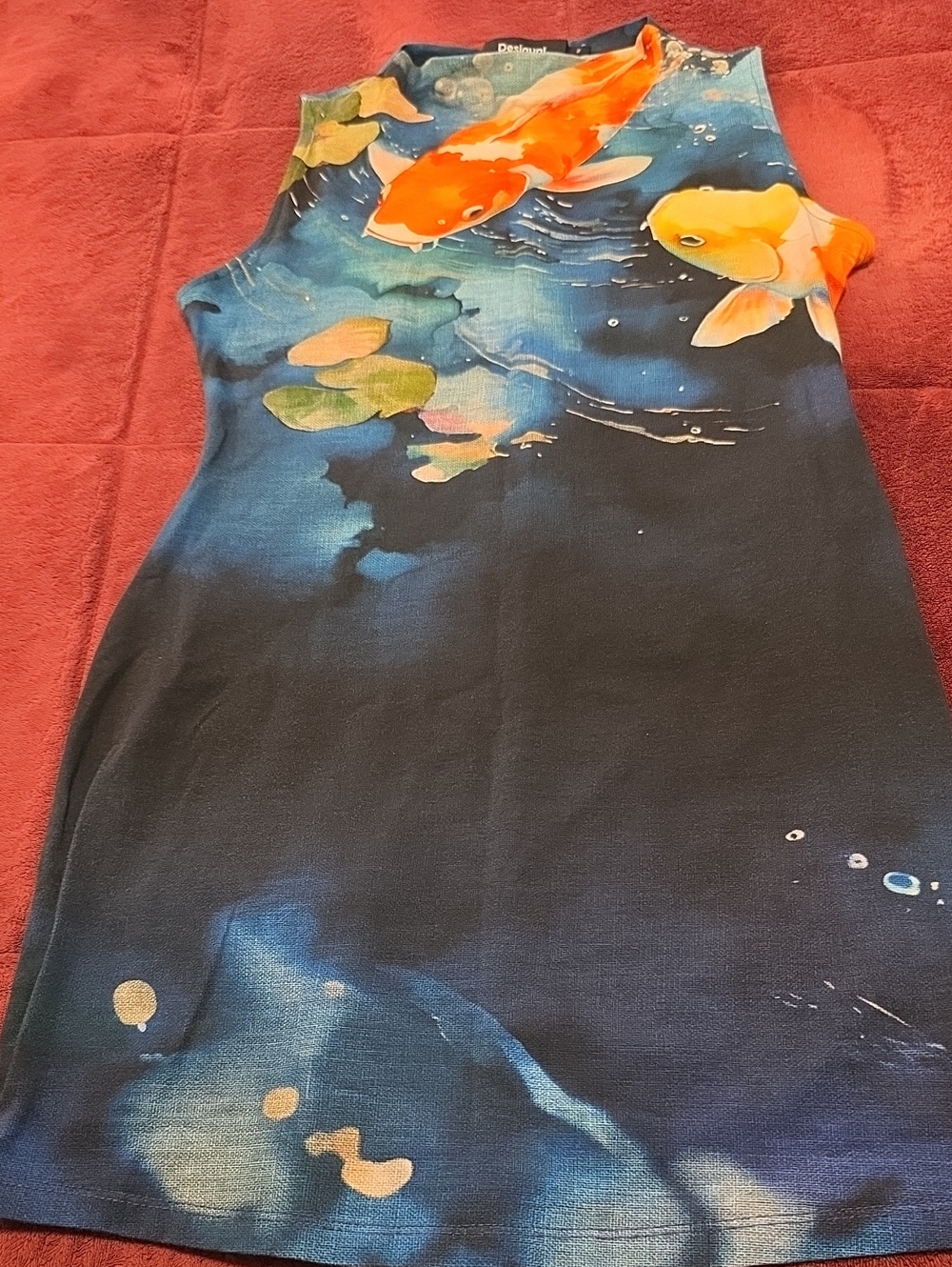 Desigual Navy Blue Dress with Orange & Yellow Koi Print